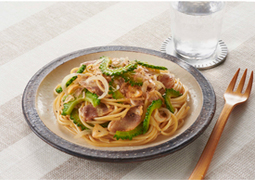 ゴーヤーと豚バラの和風パスタ
